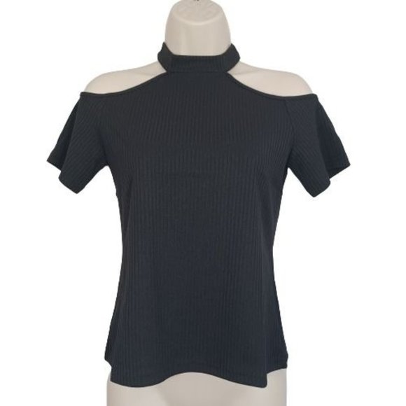 NWT SHEIN Women's Cold Shoulder Rib-knit Top Halter Black Color Size S (4) - Picture 1 of 8
